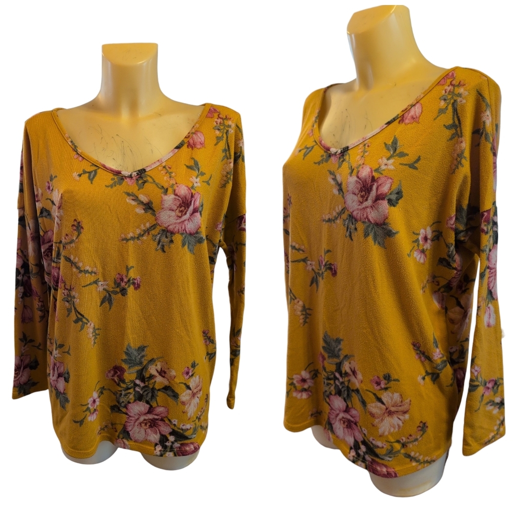 🌹3/15🌹Yellow Pink Green Floral Fine Knit Long Sleeve Top